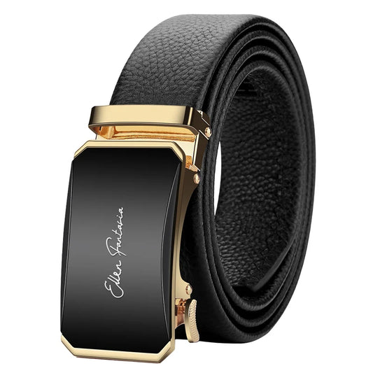Men’s Genuine Leather Belt - Automatic Alloy Buckle Ratchet Designer Strap