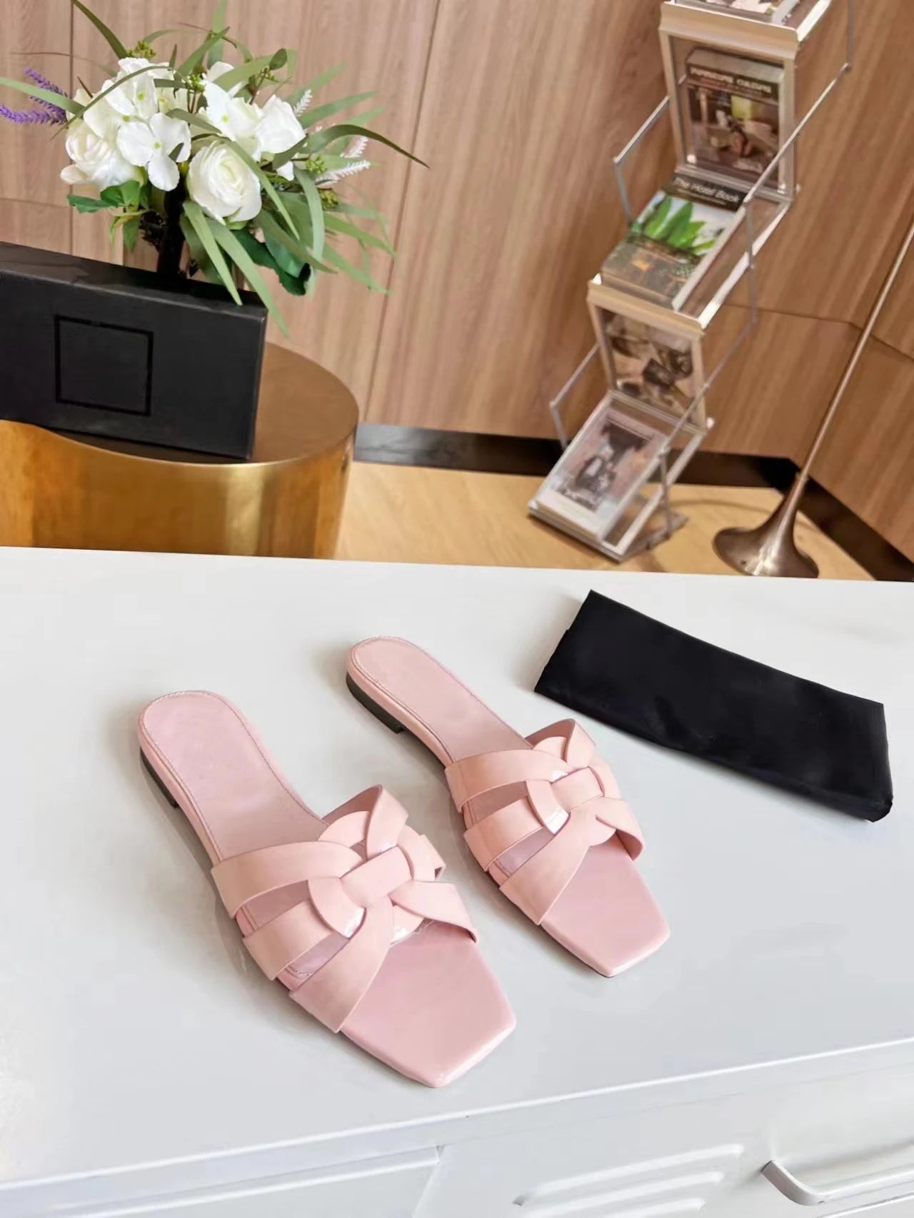 Women’s Genuine Leather Slippers - Square & Open Toe Flats, Fashionable Party and Outdoor Beach Shoes
