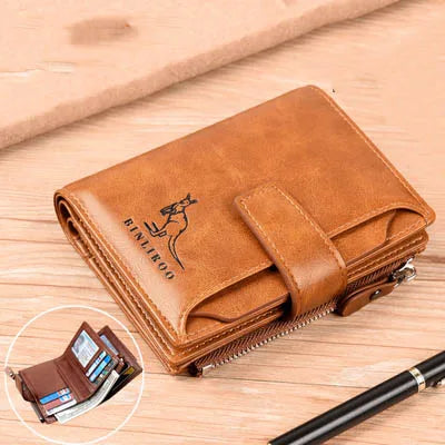 Men’s Luxury Leather Wallet | RFID-Blocking Short Card Holder with Zipper Coin Purse & Billfold