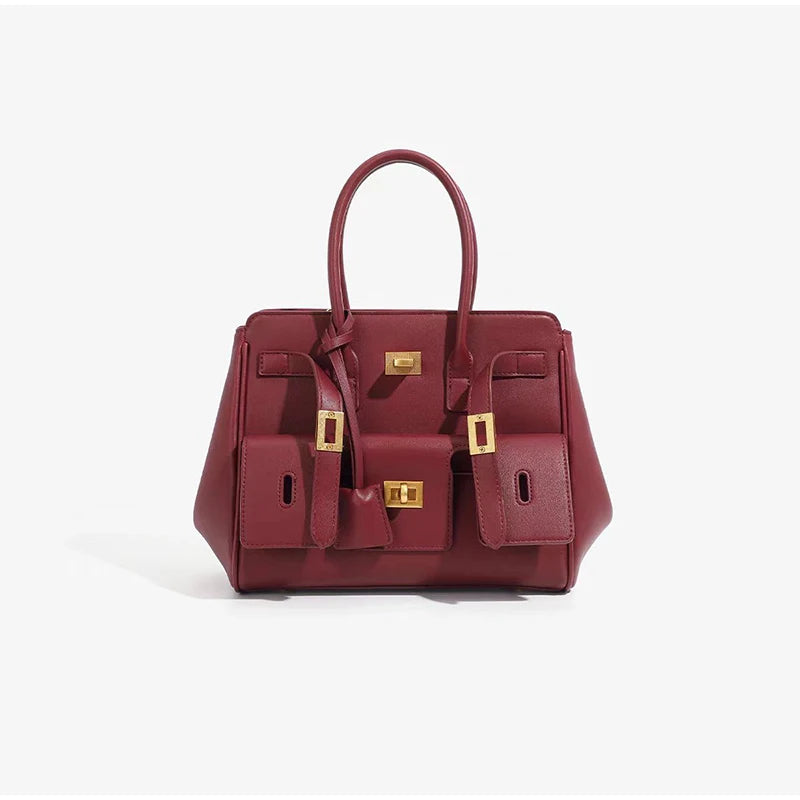 Velvara EliteLock Tote - Premium Leather & Suede Winged Shoulder Bag with Metallic Lock Accents