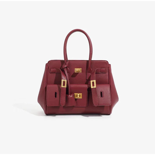 Velvara EliteLock Tote - Premium Leather & Suede Winged Shoulder Bag with Metallic Lock Accents