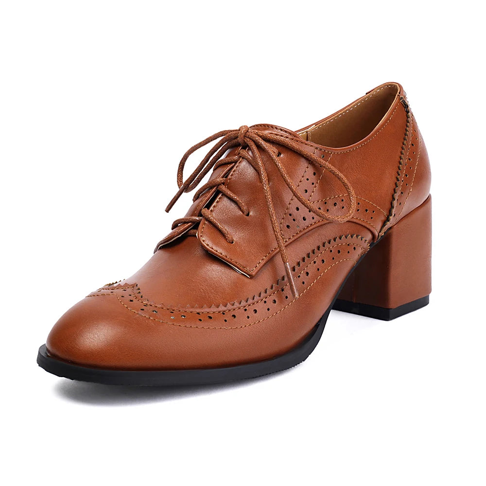 Women’s Vintage Oxford Pumps – Genuine Leather, Retro Thick Heels