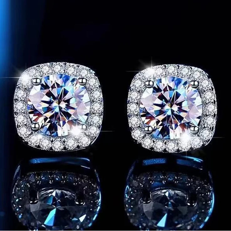 One Carat Moissanite Earrings - 925 Sterling Silver Elegant Sparkling Jewelry for Women