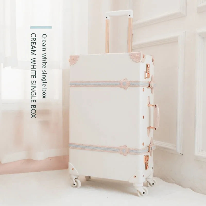Vintage Style Retro Trolley Luggage - 360° Spinner Wheels Carry-On Suitcase for Women & Men, Pink, 20/22/24/26 Inch