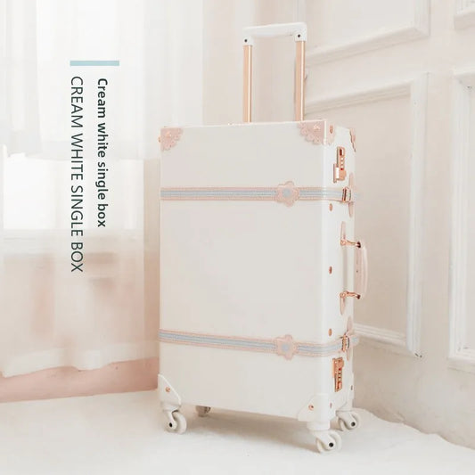 Vintage Style Retro Trolley Luggage - 360° Spinner Wheels Carry-On Suitcase for Women & Men, Pink, 20/22/24/26 Inch