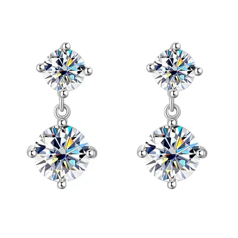 One Carat Moissanite Earrings - 925 Sterling Silver Elegant Sparkling Jewelry for Women