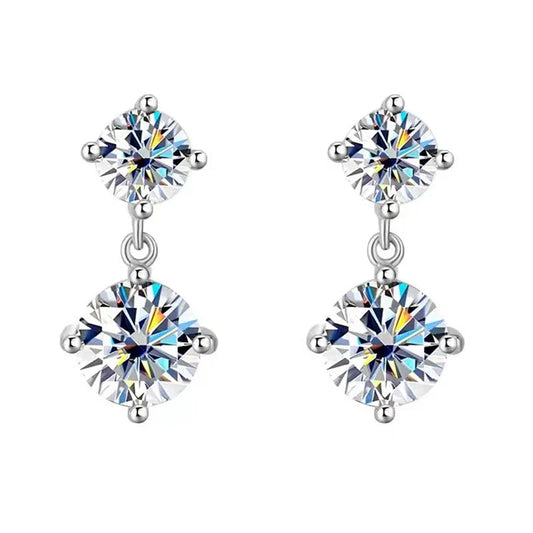 One Carat Moissanite Earrings - 925 Sterling Silver Elegant Sparkling Jewelry for Women