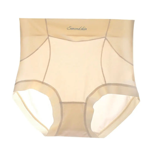 Retro High-Waist Silk Panties - Traceless Solid Color Satin Briefs for Women, Plus-Size Korean Underwear