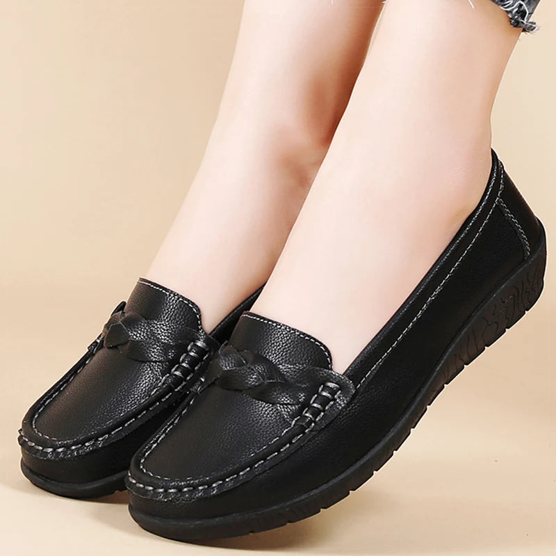Soft Leather Loafers - Casual Slip-On Flats, White Comfortable Footwear