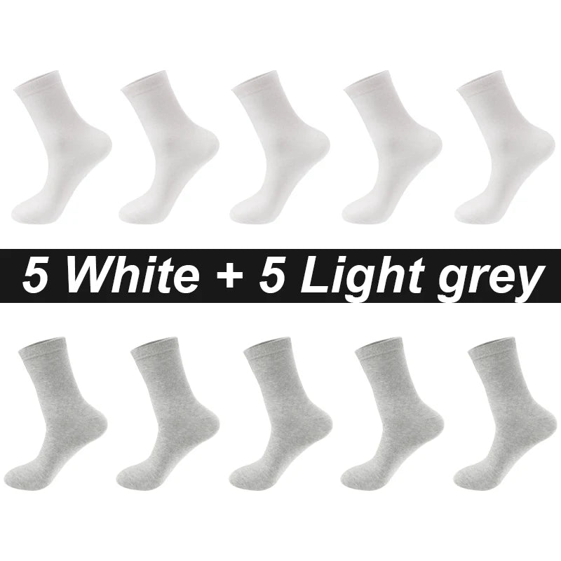 Men’s Combed Cotton Socks - 10 Pairs, Black Casual & Business Socks, Breathable High-Quality