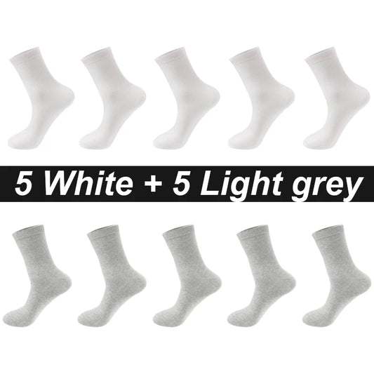 Men’s Combed Cotton Socks - 10 Pairs, Black Casual & Business Socks, Breathable High-Quality