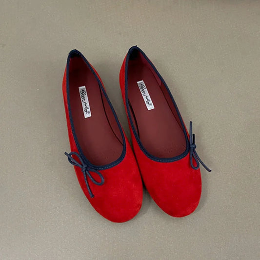 Silver Women’s Slip-On Ballet Flats - Round Toe Shallow Shoes with Butterfly-Knot Detail