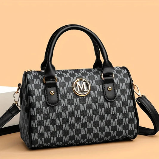 Chic Monogram 'M' Shoulder Bag - Compact Faux Leather Crossbody for Everyday Elegance
