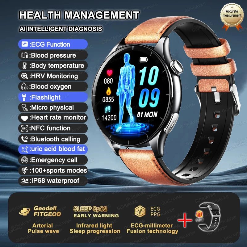 Premium NFC Health Smartwatch - ECG & PPG Monitoring, Blood Pressure, Blood Oxygen, Uric Acid Analysis, Men & Women