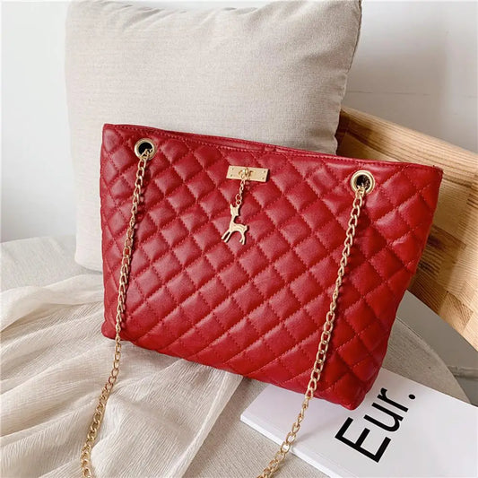 PU Leather Chain Shoulder Bag - Stylish Large-Capacity Handbag & Crossbody for Women