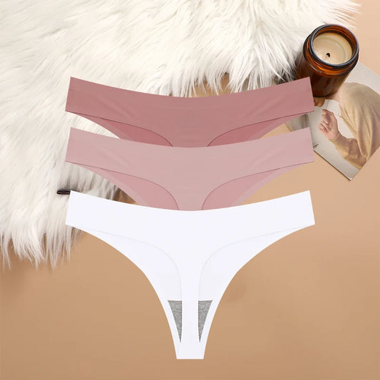 3-Piece Seamless G-String Lingerie Set - Breathable Low-Waist T-Back Panties for Women