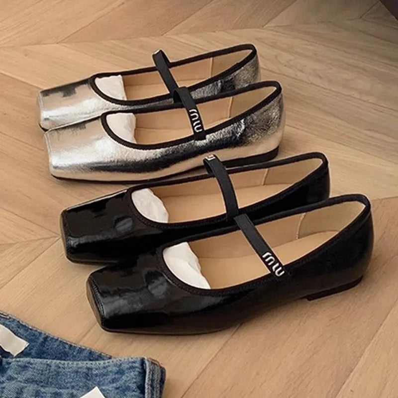 Women’s Ballet Flats - Elegant French Square-Toe Mary Jane Slip-On Shoes