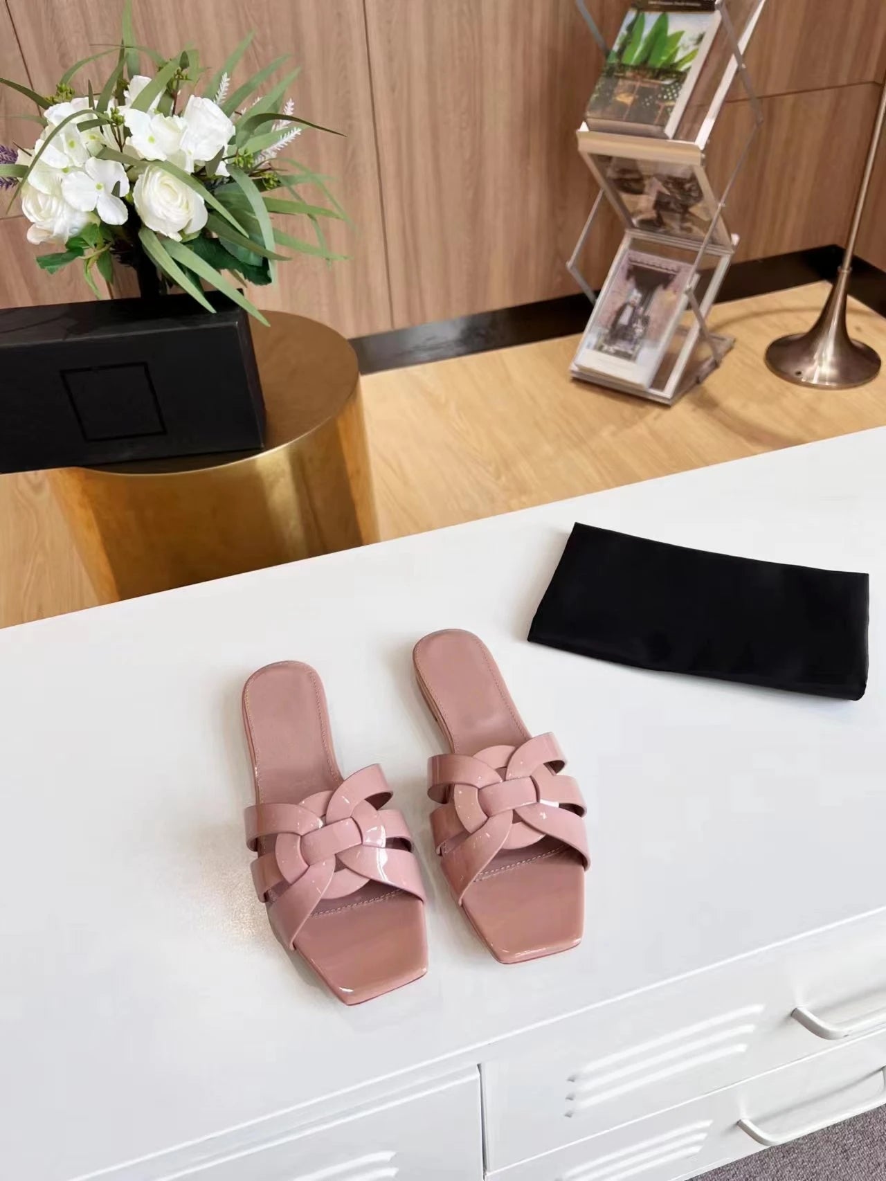Women’s Genuine Leather Slippers - Square & Open Toe Flats, Fashionable Party and Outdoor Beach Shoes