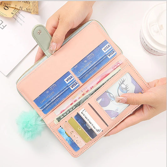 Women's Long PU Leather Wallet - Large Capacity Card Holder & Zipper Coin Purse with Phone Compartment and Wristlet