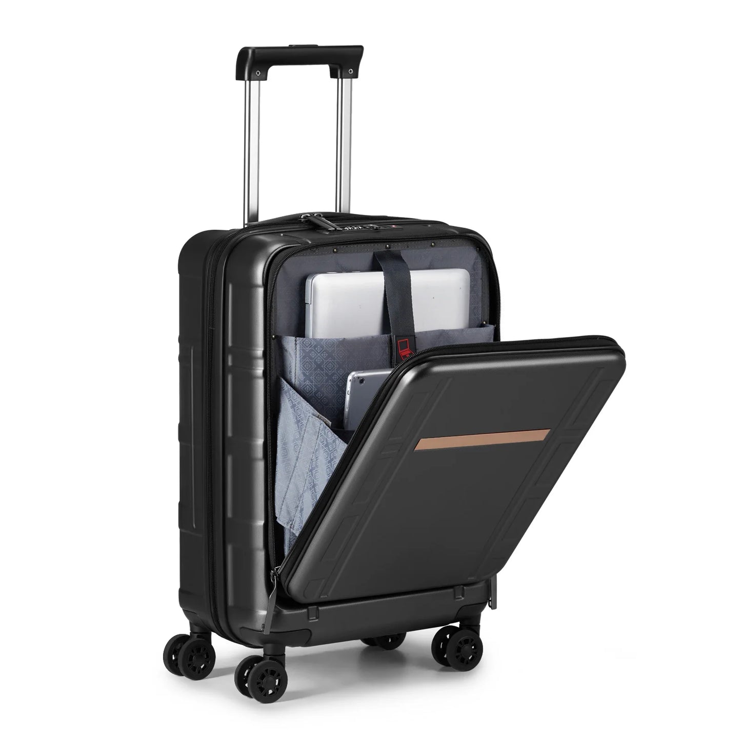 Airline Approved 20-Inch Carry-On Luggage with Front Compartment - 22x14x9, ABS+PC Hard Shell, TSA Lock, Double Spinner Wheels