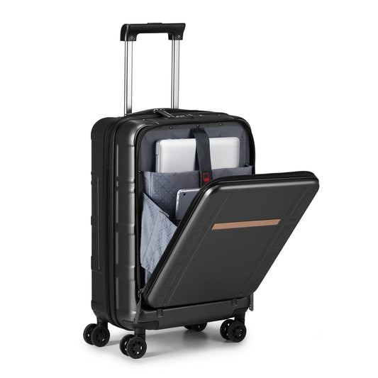 Airline Approved 20-Inch Carry-On Luggage with Front Compartment - 22x14x9, ABS+PC Hard Shell, TSA Lock, Double Spinner Wheels