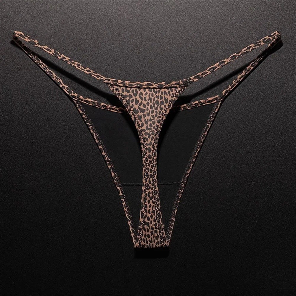High-Slit Leopard Print Thong - Sexy Ice Silk Seamless One-Piece Underwear for Women, Fitness & Plus Size G-String