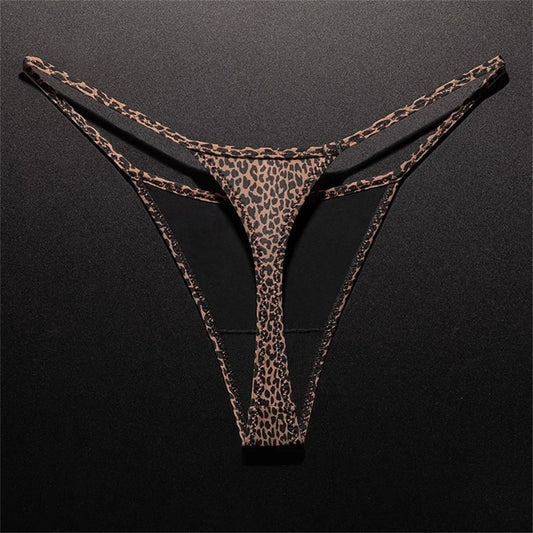 High-Slit Leopard Print Thong - Sexy Ice Silk Seamless One-Piece Underwear for Women, Fitness & Plus Size G-String