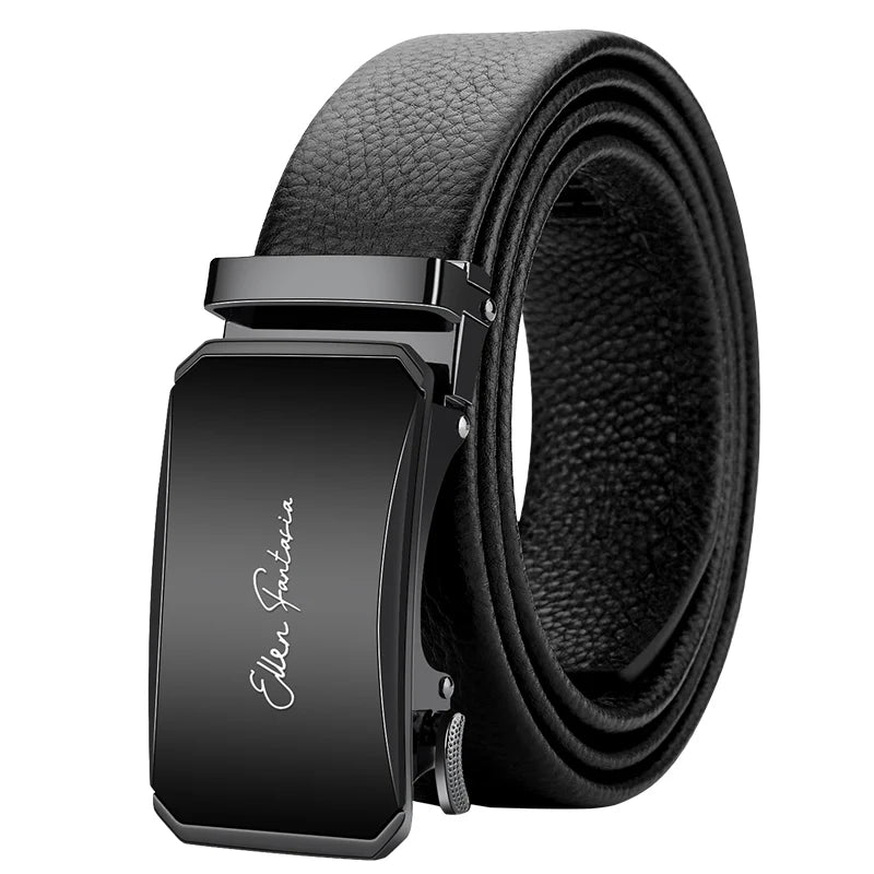 Men’s Genuine Leather Belt - Automatic Alloy Buckle Ratchet Designer Strap