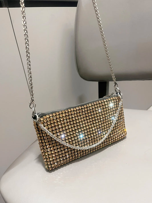 Luxury Designer Rhinestone Clutch - Women's Evening Handbag with Handle & Shoulder Strap