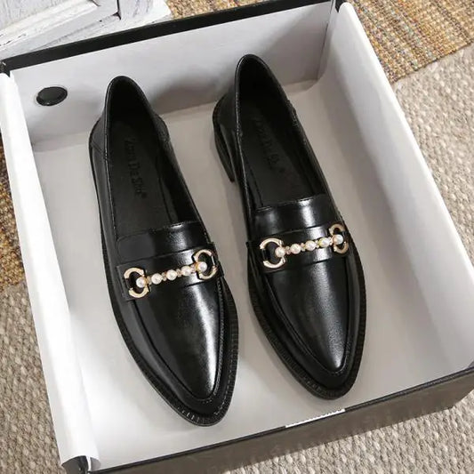 Women’s Autumn Flats & Oxfords - Pointed Toe Loafers with Fur, Casual Leather Sneakers