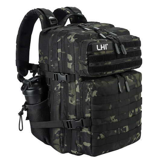LHI 45L Tactical Backpack for Men & Women - Large Outdoor Sports Hiking Gym Bag with Bottle Holder