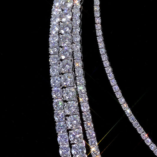 ESKEEM 925 Sterling Silver Moissanite Tennis Chain Necklace - VVS D Color Stones, Iced Out 2mm–5mm Lab Diamond Chain, Passes Diamond Tester, Fine Jewelry
