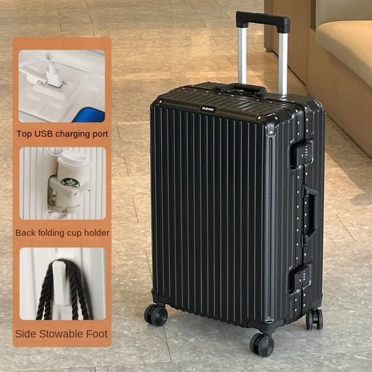 28-Inch Large Capacity Aluminum Frame Suitcase - Durable Trolley Luggage with Universal Wheels, Business Travel Suitcase 24