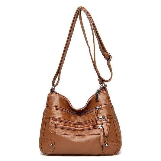Velira Multi-Pocket Soft Leather Crossbody - Classic Designer Shoulder Bag for Women