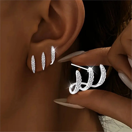 2PC Elegant Rhinestone Three-Claw Earrings - Luxurious & Chic Jewelry for Women, Perfect for Parties & Gifts