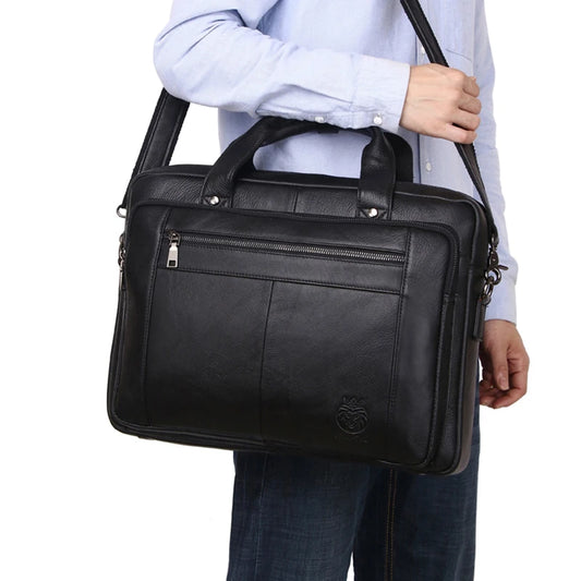 Genuine Leather Men’s Business Briefcase | Luxury 16-Inch Laptop Office Bag – Black Handbag & Computer Case
