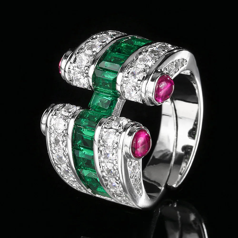 Retro 3×4MM Ruby, Emerald & Sapphire Gemstone Ring - Lab Diamond Cocktail Jewelry for Women