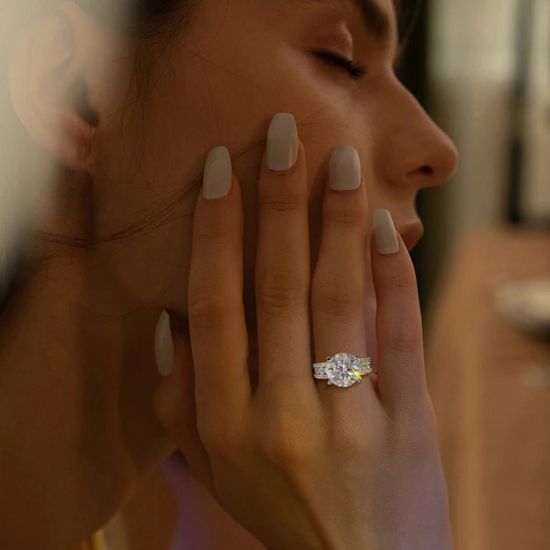 Real 2 Carat Moissanite Engagement Ring for Women - D Color VVS Diamond, 8mm Stone on 925 Sterling Silver Band