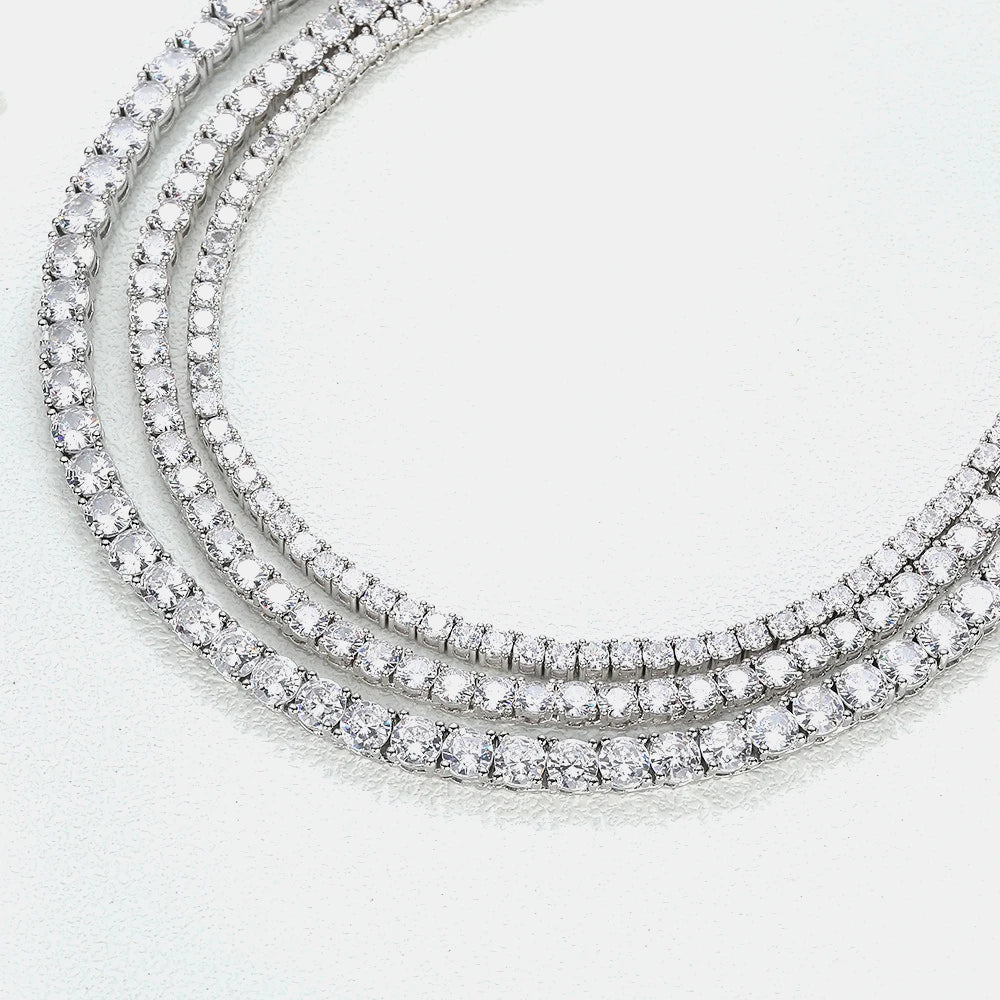 3mm / 4mm / 5mm Moissanite Tennis Necklace - 925 Sterling Silver Lab Diamond Chain for Men & Women, Luxury Fine Jewelry