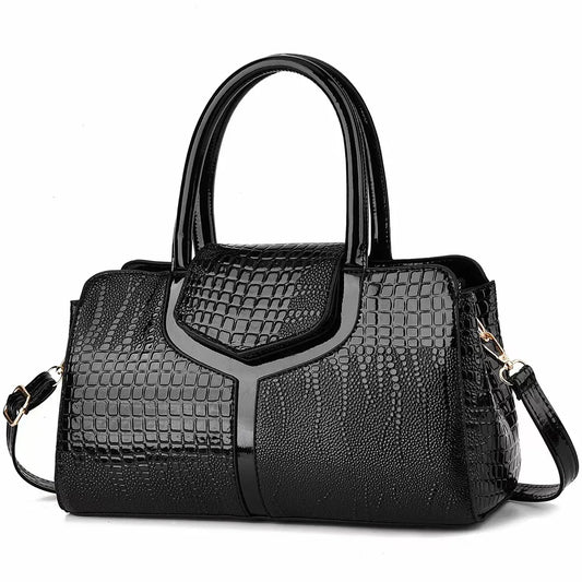 Retro Chic Croco Shoulder Tote - Minimalist Large Capacity Handbag for Women