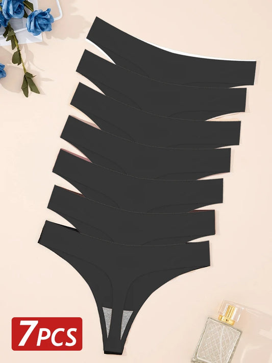 7-Piece Ice Silk Seamless G-String Set - Low-Waist Thongs for Women