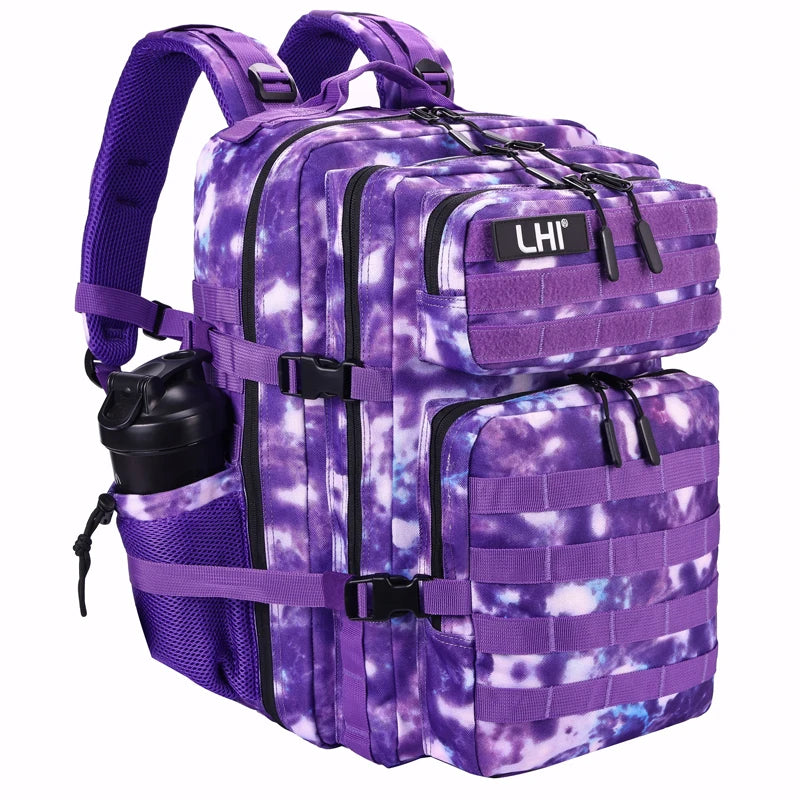 LHI 45L Tactical Backpack for Men & Women - Large Outdoor Sports Hiking Gym Bag with Bottle Holder