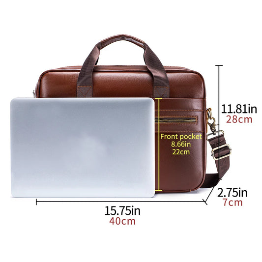 Hot-Selling Men’s Leather Briefcase | Top Layer Cowhide Handbag 15-Inch Laptop & File Bag