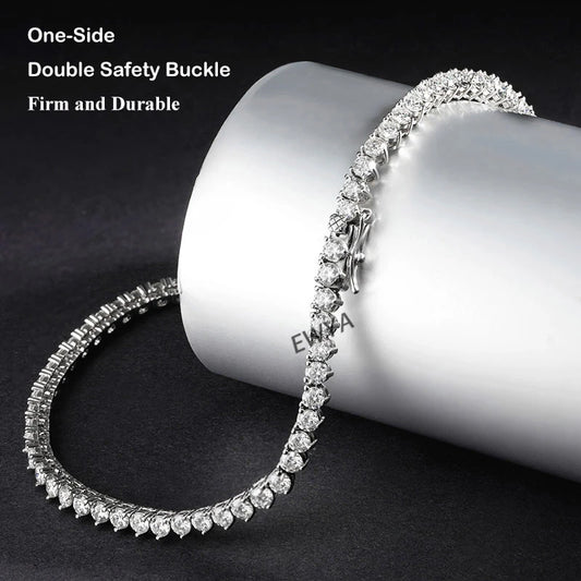 EWYA 925 Sterling Silver Moissanite Tennis Necklace for Women – 0.4CT 4.5mm D Color Gradient Lab Diamond Chain, 3-Claw Setting, GRA Certified