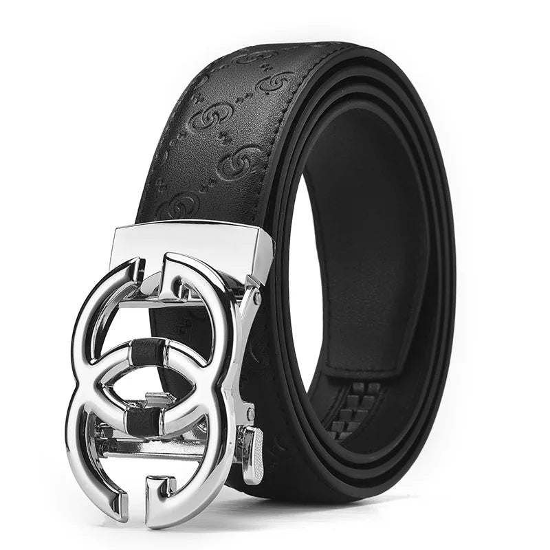 Men’s Designer Leather Belt - Double G Automatic Alloy Buckle, Premium Waist Strap for Jeans