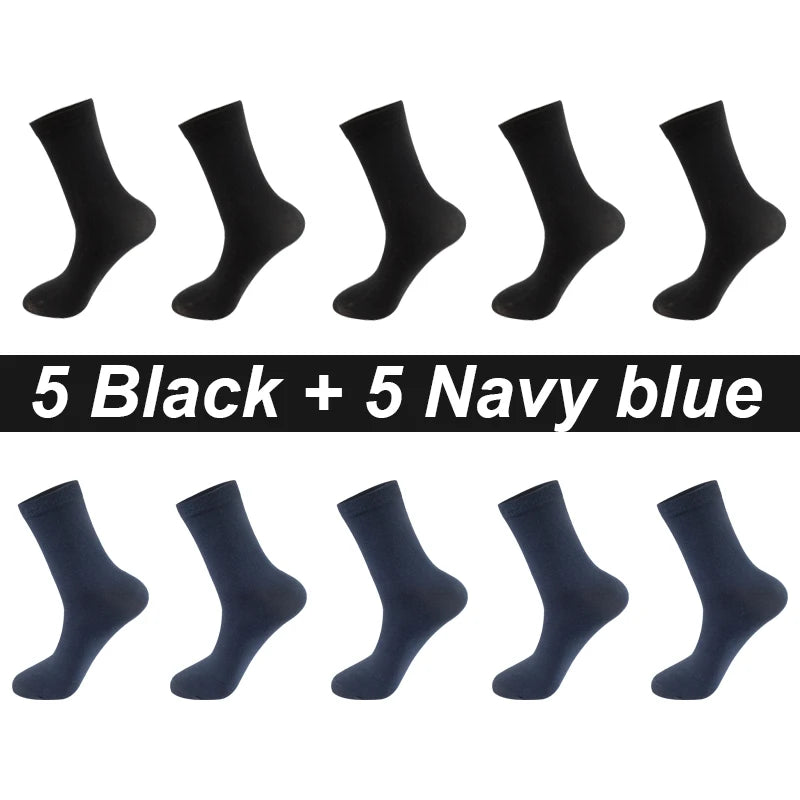 Men’s Combed Cotton Socks - 10 Pairs, Black Casual & Business Socks, Breathable High-Quality