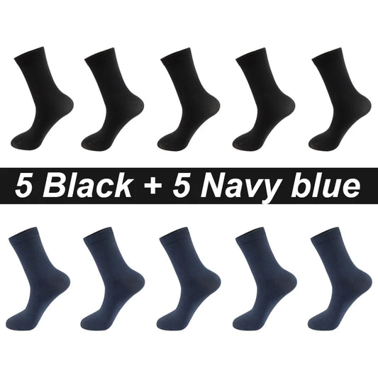 Men’s Combed Cotton Socks - 10 Pairs, Black Casual & Business Socks, Breathable High-Quality