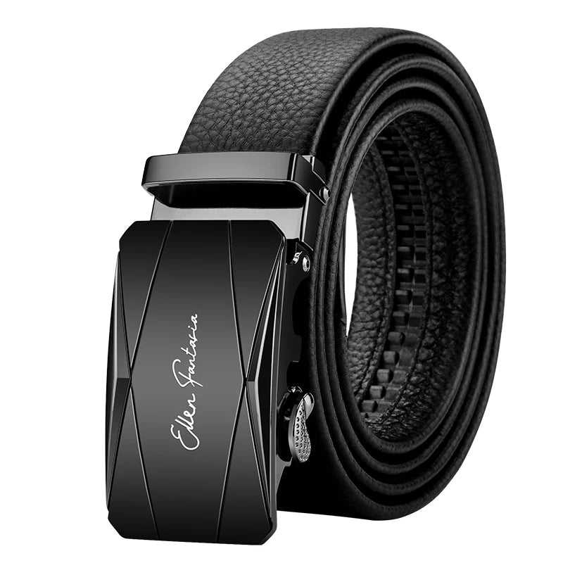 Men’s Genuine Leather Belt - Automatic Alloy Buckle Ratchet Designer Strap