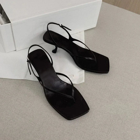 New French Cat Heel Sandals - Women’s Summer Mid-Heel Herringbone Open Toe Clip Toe High Heel Sandals