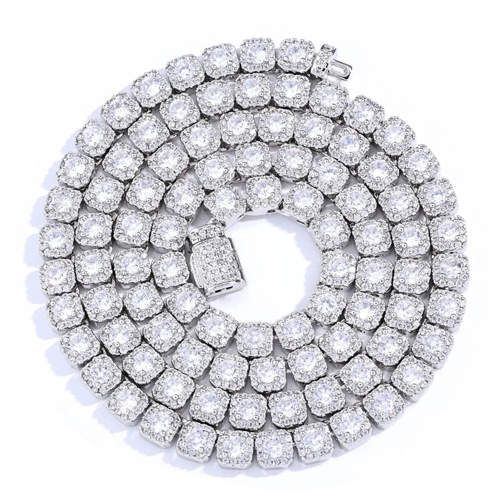 HHIOK 18K Gold Plated Tennis Chain Necklace - 5A Cubic Zirconia Iced Out 5mm/7mm Hip Hop Diamond Chain for Men & Women, Shiny Party Jewelry